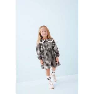 Kız Bebek Büyük Yaka Ekose Desenli Uzun Kollu Düğmeli Flanel Elbise D3071A524AU
