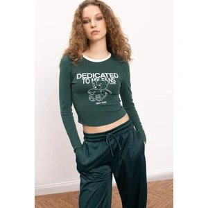 Fitted Baskılı Bisiklet Yaka Ribana Uzun Kollu Tişört E1531AX24WN