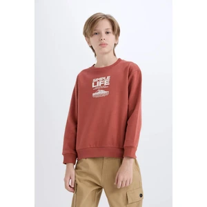 Erkek Çocuk Bisiklet Yaka Baskılı İçi Yumuşak Tüylü Sweatshirt D6209A824CW
