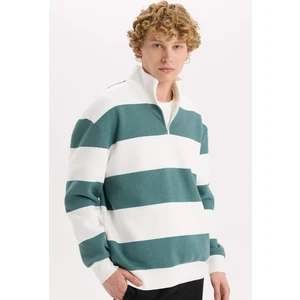 Boxy Fit Dik Yaka Yarım Fermuarlı Çizgili Sweatshirt C7045AX24AU
