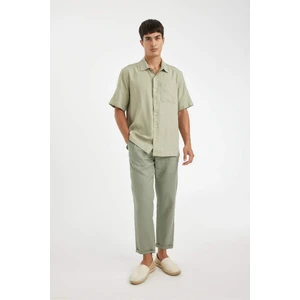 %100 Keten Normal Kesim Crop Duble Paça Yazlık Kumaş Pantolon C1826AX24SM