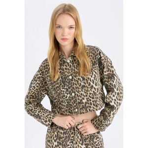 Oversize Leopar Desenli Gabardin Uzun Kollu Ceket Gömlek D5942AX24AU