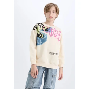 Erkek Çocuk Oversize Geniş Kalıp Bisiklet Yaka Baskılı Kalın Sweatshirt D7114A824WN