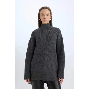 Regular Fit Balıkçı Yaka Basic Düz Triko Kazak Tunik	 B6376Ax24Wn