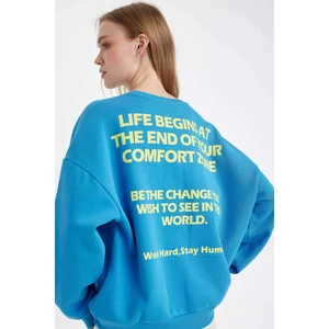 Loose Fit Bisiklet Yaka Sırt Baskılı Kalın Sweatshirt D5185AX24AU