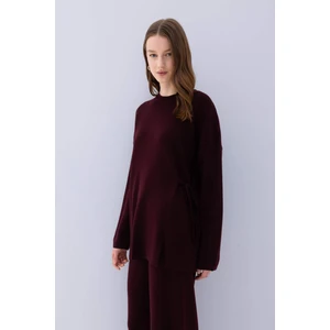 Regular Fit Bisiklet Yaka Bağlamalı Basic Düz Triko Kazak Tunik D7508Ax24Wn