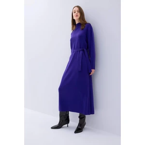 Regular Fit Yarım Balıkçı Yaka Uzun Kollu Bağlama Detaylı Maxi Triko Elbise D9000AX24WN