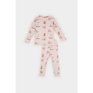 Kız Bebek Pijama Takımı Desenli Uzun Kollu Fitilli Kaşkorse Üst Uzun Alt D5374A524WN