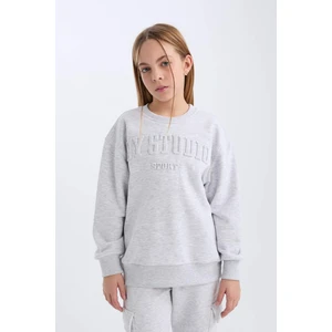 Kız Çocuk Gri Bisiklet Yaka Baskılı Sweatshirt D6628A824AU