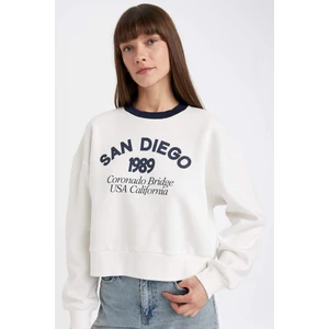 Boxy Fit Bisiklet Yaka Baskılı Kalın Sweatshirt D8723AX24WN