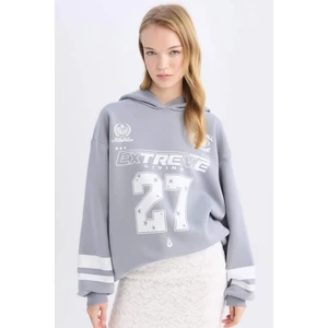 Coool Oversize Geniş Kalıp Kapüşonlu Baskılı Kalın Sweatshirt D6696AX24WN
