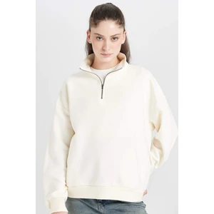 Oversize Geniş Kalıp Fermuarlı Dik Yaka Cepli Basic Düz Kalın Sweatshirt D7206AX24WN