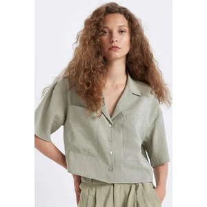 Oversize Geniş Kalıp Pijama Yaka Modal Kısa Kollu Gömlek X7255AZ24HS