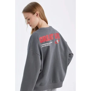 Loose Fit Bisiklet Yaka Sırt Baskılı Kalın Sweatshirt D6565AX24WN