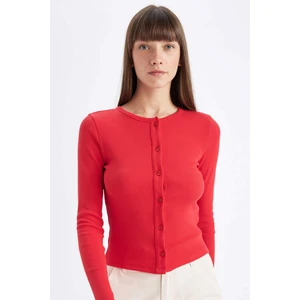 Slim Fit Dar Kesim Bisiklet Yaka Fitilli Kaşkorse Hırka D6130AX24AU