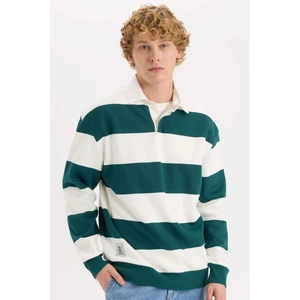 Boxy Fit Polo Yaka Çizgili Sweatshirt D1784AX24WN