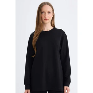 Regular Fit Bisiklet Yaka Basic Düz Siyah Sweatshirt Tunik D4598AX24AU