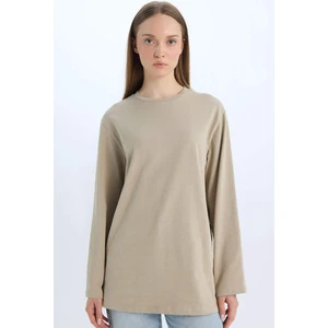 Regular Fit Bisiklet Yaka Basic Düz Uzun Kollu Tişört Tunik D4897AX24WN