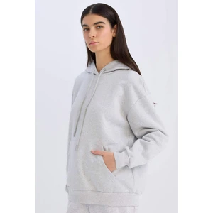 Relax Fit Kapüşonlu Kanguru Cepli Kalın Basic Düz Sweatshirt W8071AZ24WN