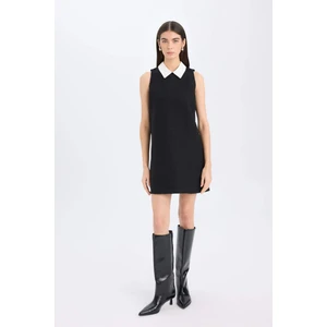 A Kesim Gömlek Yaka Basic Düz Tweed Kolsuz Mini Siyah Elbise D2869AX24AU