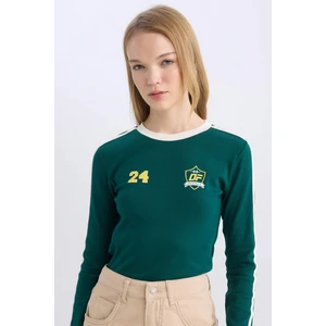 Fitted Vücuda Oturan Baskılı Ribana Uzun Kollu Tişört D8080AX24AU