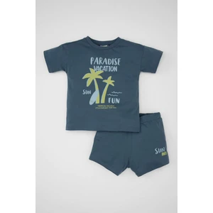 Erkek Bebek 2'li Takım Bisiklet Yaka Palmiye Desenli Kısa Kollu Tişört Şort C4031A524SM