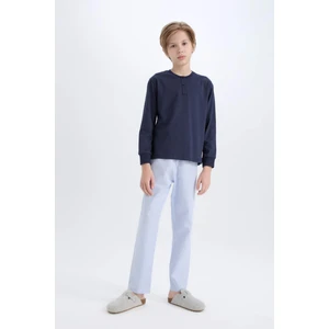 Erkek Çocuk Pijama Takımı Dokuma Bisiklet Yaka Uzun Kollu Üst Çizgili Alt D2894A824WN