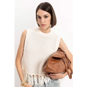 Bisiklet Yaka Basic Düz Püsküllü Triko Süveter D5652AX24AU