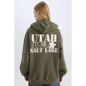 Coool Oversize Geniş Kalıp Kapüşonlu Sırt Baskılı Kalın Sweatshirt D6751AX24WN