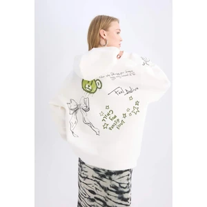 Coool Oversize Geniş Kalıp Kapüşonlu Sırt Baskılı Kalın Sweatshirt D6705AX24WN