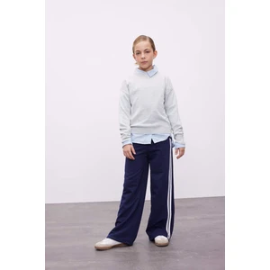 Kız Çocuk Lacivert Wide Leg Geniş Bol Paça Çizgili Eşofman Altı D6568A824AU
