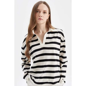 Regular Fit Çizgili Polo Yaka Etek Ucu Detaylı Uzun Kollu Tişört Tunik D2183AX24AU
