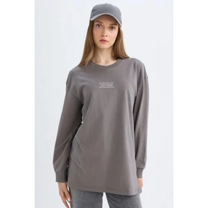 Regular Fit Bisiklet Yaka Baskılı Sweatshirt Tunik D0391AX24AU
