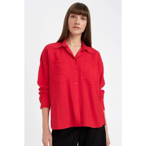 Oversize Geniş Kalıp Basic Düz Kırmızı Uzun Kollu Gömlek B0746AX24AU