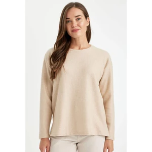 Relax Fit Bisiklet Yaka Fitilli Kaşkorse Yırtmaçlı Basic Düz Sweatshirt B2205AX24AU