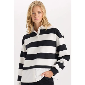 Relax Fit Polo Yaka Çizgili Kalın Sweatshirt D5944AX24AU