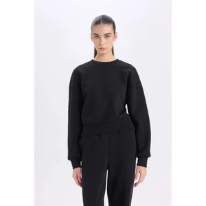 Boxy Fit Bisiklet Yaka Kalın Basic Düz Sweatshirt B8568AX24WN