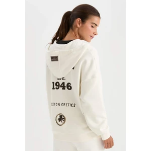 DeFactoFit NBA Boston Celtics Oversize Geniş Kalıp Kapüşonlu Sırt Baskılı Kalın Fermuarlı Sweatshirt D0691AX24AU