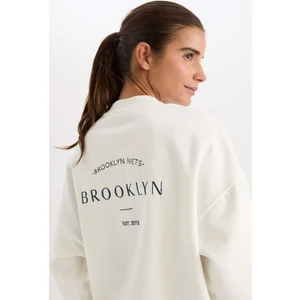 DeFactoFit NBA Brooklyn Nets Oversize Geniş Kalıp Kolej Yaka Sırt Baskılı Bomber Hırka C8101AX24AU
