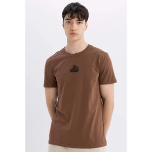 Slim Fit Dar Kesim Bisiklet Yaka Baskılı Kısa Kollu Tişört C3948AX24SM