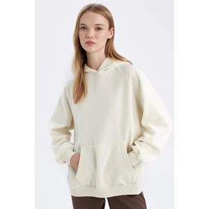 Oversize Geniş Kalıp Kapüşonlu Kanguru Cepli Kalın Basic Düz Sweatshirt C7805AX24WN