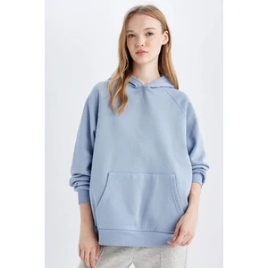 Oversize Geniş Kalıp Kapüşonlu Kanguru Cepli Kalın Basic Düz Sweatshirt C7805AX24WN