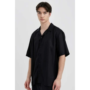 Regular Fit Yazlık Apaş Yaka Viskon Basic Düz Kısa Kollu Gömlek C4735AX24SM