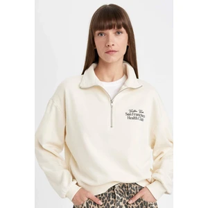 Regular Fit Baskılı Yarım Fermuarlı Dik Yaka Kalın Sweatshirt D5298AX24AU