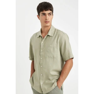 Relax Fit Yazlık Polo Yaka Keten Karışımlı Basic Düz Kısa Kollu Gömlek C1110AX24SM