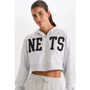 NBA Brooklyn Nets Crop Kalın Fermuarlı Sweatshirt D2362AX24AU