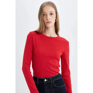 Slim Fit Dar Kesim Bisiklet Yaka Fitilli Kaşkorse Basic Düz Uzun Kollu Tişört C7516AX24AU