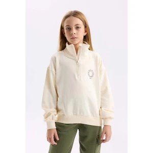 Kız Çocuk Relax Fit Dik Yaka Yarım Fermuarlı Baskılı Sweatshirt D0620A824AU