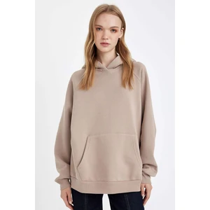 Oversize Geniş Kalıp Kapüşonlu Kanguru Cepli Kalın Basic Düz Sweatshirt C7805AX24WN