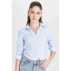 Fitted Çizgili Bengalin Dokuma Uzun Kollu Gömlek D4013AX24AU